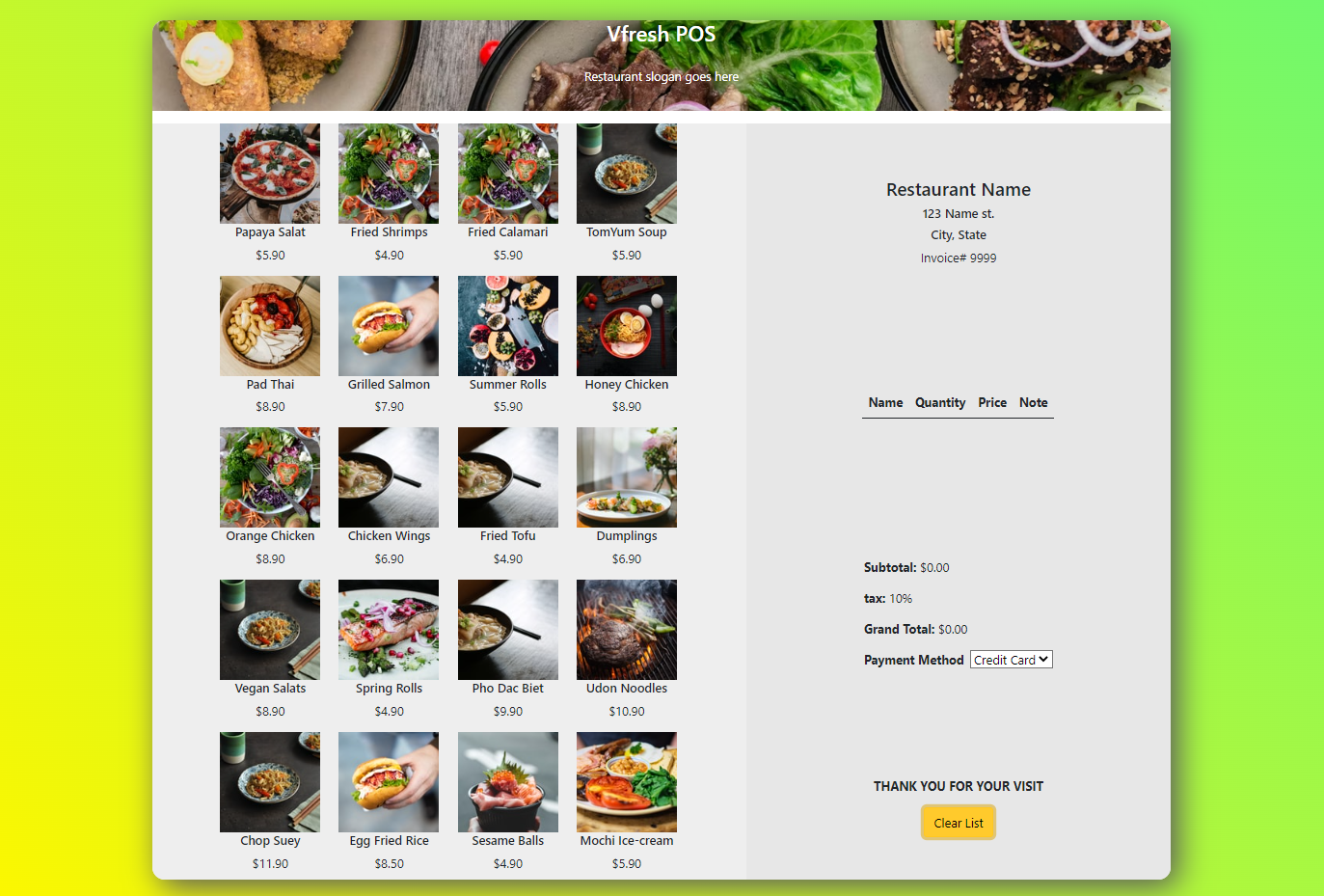 Example of Restaurant OMS