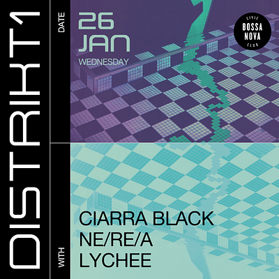 Event Flyer, Distrikt1 branding djs event flyer music nightlife science fiction