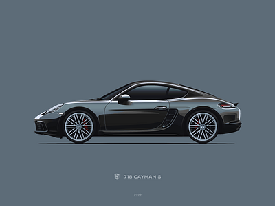 Porsche 718 Cayman S black bucket cars clean design flat illustration minimalism porsche slick vector vehicles