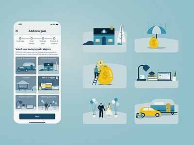 Nest Egg | Money-Saving Tool - Illustrations app branding design finance illustration ui