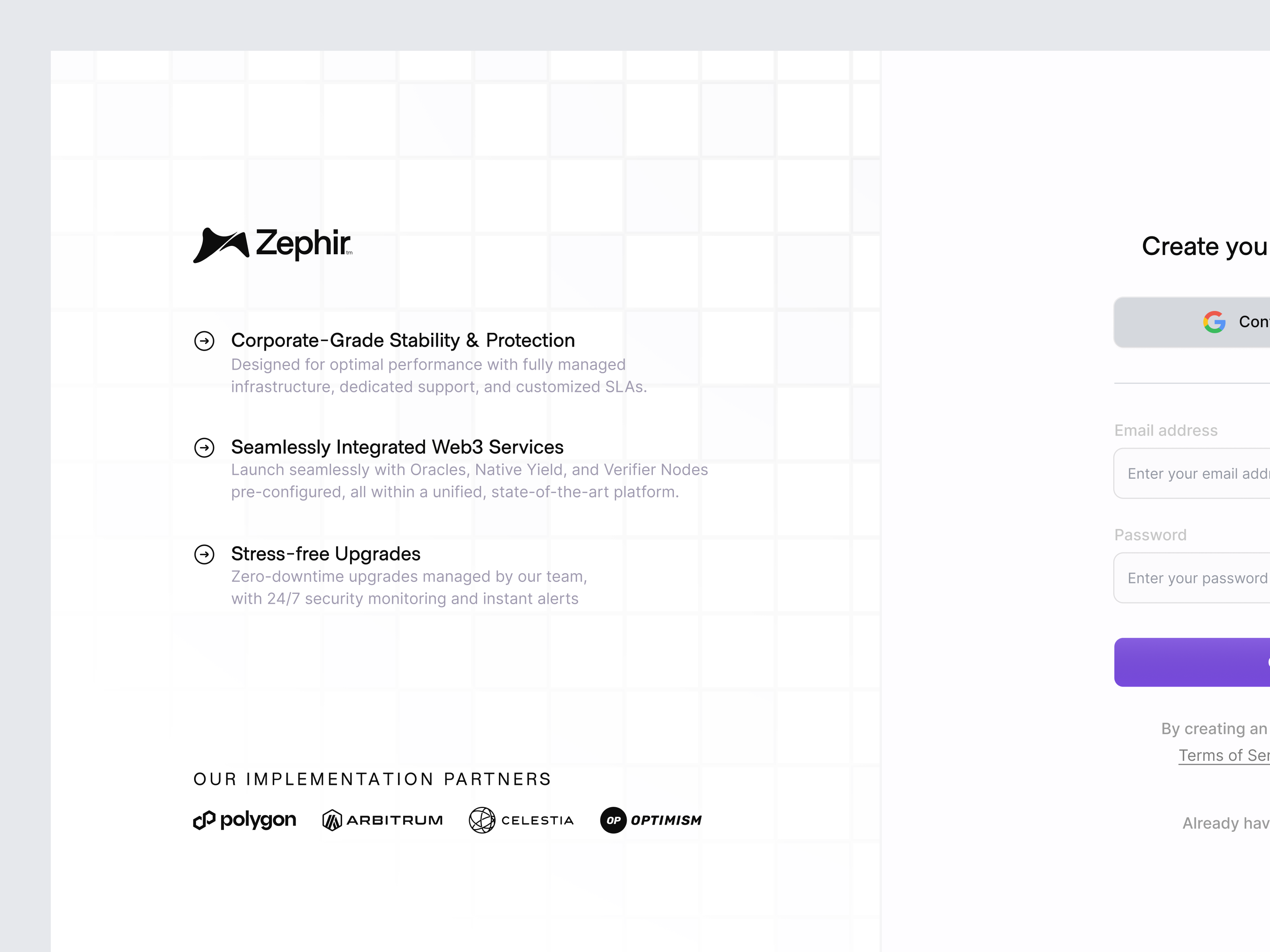 Sign Up Page- Light Mode blockchain log in onchain rollup sign up ui web3