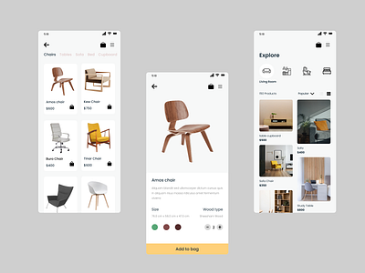 Furniture e-commerce App 3d chair clean ecommerce furniture furniture app interior ios minimal minimalist mobile product design property shop store table ui ux