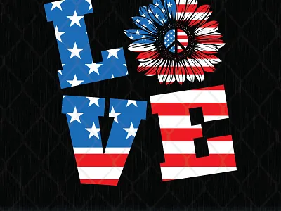 Sunflower Love 4th of July American Flag 4th of july love sunflower