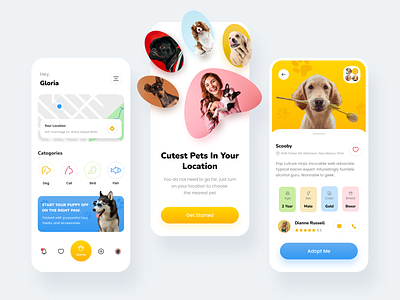 Pet Shop Mobile App app banner botton navigation cat cute dog gradient minimal mobile modern design orange pet pet adoption pet care petshop ui ui design uiux ux welcome page