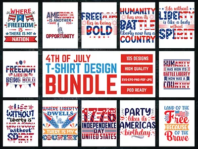 4th of July T-Shirt Design Bundle 4th of july branding design graphic design illustration independence day logo t shirt tshirt tshirts vector veteran t shirt design