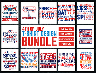 4th of July T-Shirt Design Bundle 4th of july branding design graphic design illustration independence day logo t shirt tshirt tshirts vector veteran t shirt design