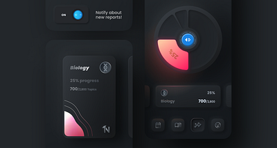 Analysis Module — Education App — neuomorphism analysis app design application button cards dark theme edtech edtech app education learning learning app mobile app mobile design mobile learning notification product design progress skeumorphism topics ui