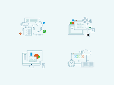 illustrations app code communications device digital hi tech icons illustrations innovations laptop machinery mobile neoteric network numeric programming start up technology ui web