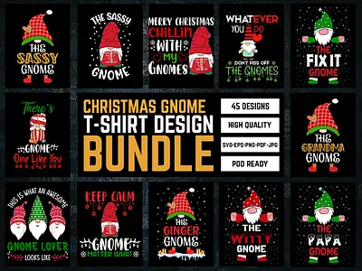 Christmas Gnome T-Shirt Design Bundle awesome christmas sublimation typography t shirt