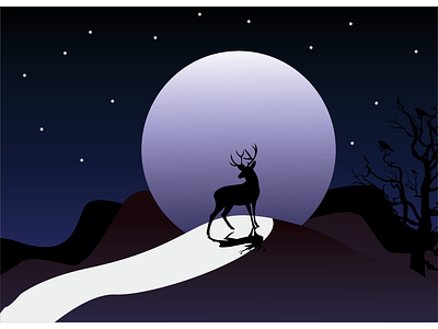 lonely deer at night branding graphic design illustration vector