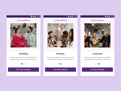 App Onboarding app app design birthday corporate creativity figma looking for venue mobile mobile design onboarding onboarding design ui ux venue venuebooking wedding
