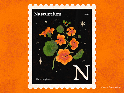 Flower alphabet 14/26 - Nasturtium abc alphabet art artist book illustration children illustration design digital art draw flower flower alphabet flower art flower illustration illustration illustrator nasturtium procreate