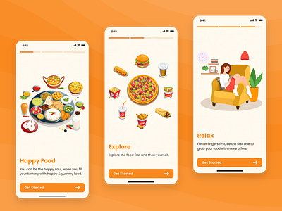 Walkthrough Screens app branding delivery deliverypartner design food illustration interfacedesign logo minimal mobile mobileapp new orange restaurent trending ui uidesign ux walkthrough