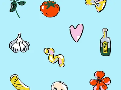 Food Icon Illustrations branding food icons food label icon illustration illustration ingredients packaging pasta stickers tomato