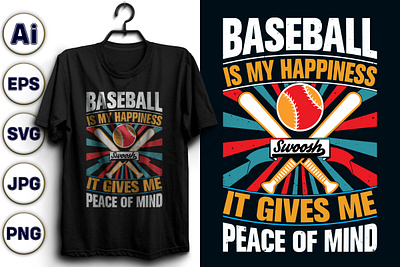 BASEBALL IS MY HAPPINESS RETRO T-SHIRT DESIGN. baseballforlife