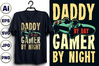 DADDY GAMER by NIGHT T-SHIRT DESIGN. silhouette