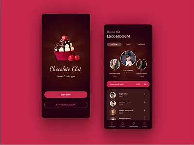 Chocolate Club Leaderboard branding candy challenge chocolate cupcake cute dark mode food gamification leaderboard sweet ui
