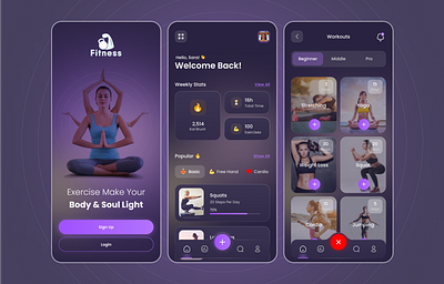 Fitness & Gym App exercise app fitness app fitness detail fitness slash screen fitness tracking health tracking workouts detail yoga app