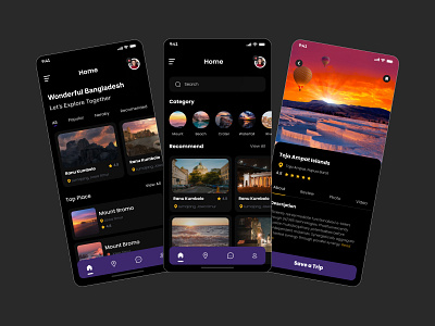 Travel App ✈️ adventure agency booking app dark design destination explore flight app mobile app travel travel agency travel app travel booking travelling trip ui uidesign uiux vacation vacation app