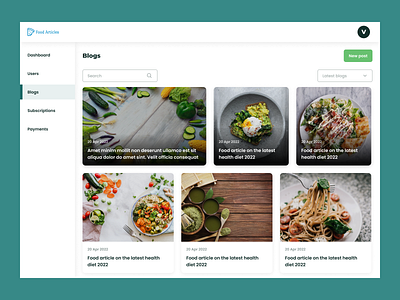 Food Blog Dashboard article blog dashboard figma food ui ux design web design