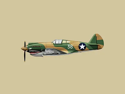 Curtiss P-40C bucket clean design flat icon illustration logo plane slick vector vehicles