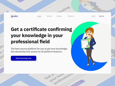 Landing page: Grades - online courses with certification 2d 3d alanhart animation branding design grades grades learning platform grades platform graphic design illustration logo theme typography ui ux vector