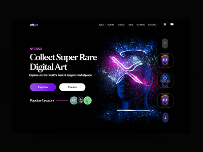 NFT Art art bitcoin blockchain cryptoart cryptocurrency design ft landing interface landing page nft nft art nft design platform popular shot ui uidesign web design website