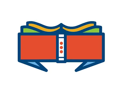 Reading program logo concept blue book books branding bubble chat design education gold illustration logo open book reading spine talk word bubble