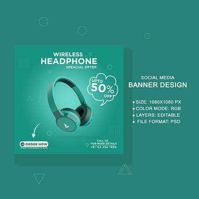Wireless Headphone Social Media Poster Design abstract flyer abstract layout abstract template ad ad design banner flyer brochure frame dribble fashion layout flyer frame graphic design headphone ad hridaydas99 minimal banner minimal flyer minimal poster modern layout modern template photoshop design post background