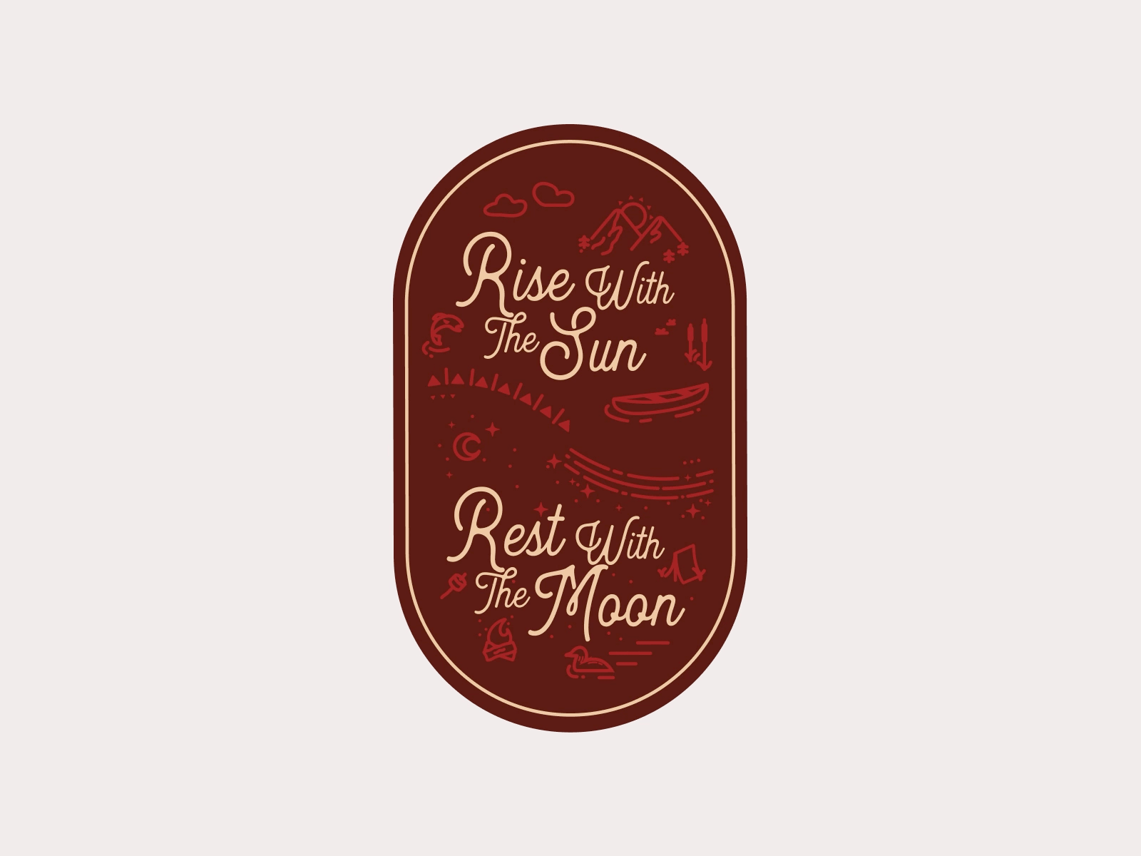 Rise | Rest: Full Colour Palette badge camp camping cup design fish illustration logo loon mountains outdoors patch tent