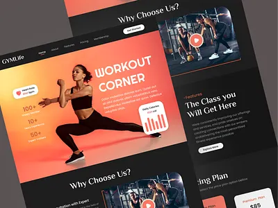 GYMLife - Workout Landing Page dark full page graphic design gym landing page ui web design workout