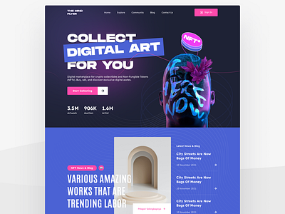 NFT MARKETPLACE LANDING PAGE auction nft bid nft buy nft crypto landing page design digital art digital art landing page figma landing page marketplace marketplace landing page nft nft landing page nft marketplace nft website ui design uiux web design