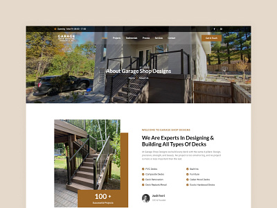 Garage Shop Designs - Deck Builder Company About Page Design creative deck builder elementor ui ux web design website design wordpress