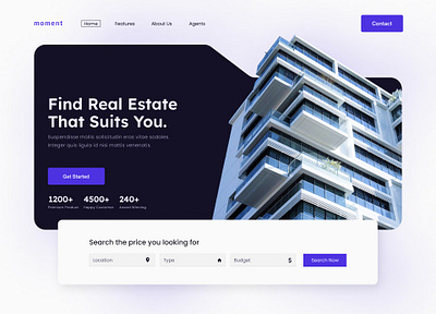Real Estate Website Header header hero section real estate header real estate website ui web design webiste header