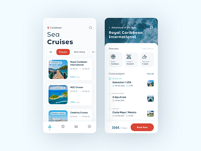 Sea Cruises App Design app booking cruise design figma filter islands liner list location mobile overview photo progress bar road ui ux voyage water world