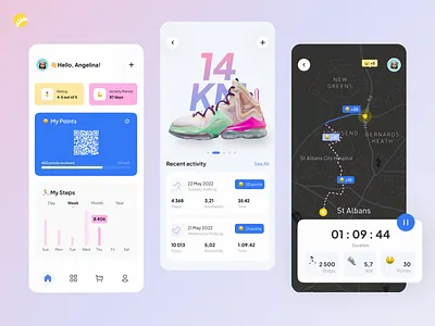 Running tracker android app design dashboard design dport ios nft running timer traker ui ux