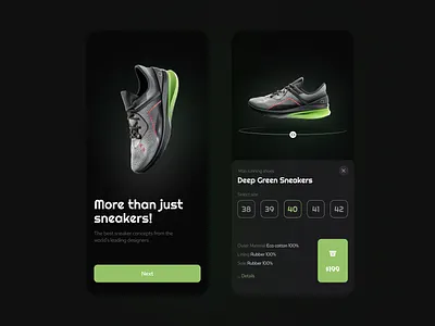 Sneakers Shop App Concept app clean dark design e commerce green minimal mobile nike shoes shop sneakers top ui ux
