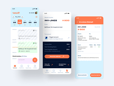 Shift management app app blue calendar day design draft invoice mobile month orange profile progress schedule shift task ui