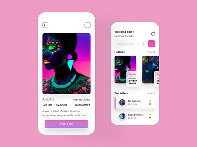 NFT Marketplace Mobile App bitcoin blockchain crypto crypto exchange cryptoart cryptocurrency eth ethereum figma mockup landing page marketplace mobile app design mobile design nft nft mint page nftart rarible shop token web 3.0