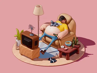 Drinked man and TV ,,Relationship,, 3d 3danimation 3dart 3dmodeling blender3d design illustration