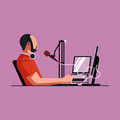 Radio Announcer Flat Illustration app branding design digital art flat illustration graphic design illustration logo podcast podcaster typography ui ux vector vector art