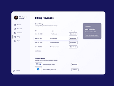 Billing Payment Page app bill branding dashboard design design illustration logo typography ui ux vector