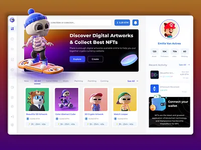 NFT Auction Marketplace User Dashboard admin admin panel analytics blockchain chart crypto wallet cryptoart design fluttertop nft nft app nft dashboard nft marketplace nft web nfts rarible ui uiux user dashboard web3