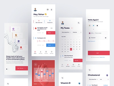 Medicine & Test Results App app design blood blood test boro team concept creative dna health app healthcare interface lab medical care medicine minimal overview test test booking ui ux welcome screen