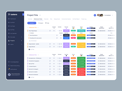 Easy Task Management. Manage your team's work, projects online. assign task clean ui complex web application context menu dashborad data design system dropdown management management tool menu table task tasks online team management ux