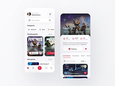 Video Games Streaming App app app design design figma fortnite gaming inspire interaction design streaming ui ui ux ui design uidesign uiux user interface ux ux design video games videogames