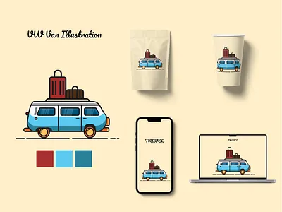 VW Van Illustration adobe illustrator app bag branding car color cup design figma graphic design illustration logo mockup road stand up pouch stoplamp van vw wheels window