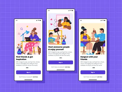 Hangparty App: Chat, Karaoge, Hangout Onboarding Design UI app chat clubhouse creative design fun hangout houseparty karaoke party praveen solanki prowin studio prowinstudio ui ui ux uidesign uiux