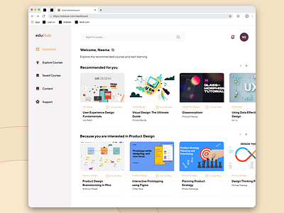 Eduhub - Online Learning Platform Dashboard courses dashboard design e learning inspiration landingpage learning online learning skills udemy ui ux web web app web design website