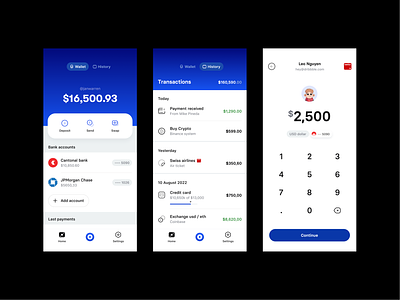 Bank app UI account app assats balance bank banking card cards crypto cryptocurrency exchange finance fintech online receive send swap swiss transaction transactions